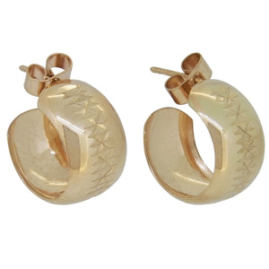 A pair of modern, 9ct yellow gold, diamond cut hoop earrings.