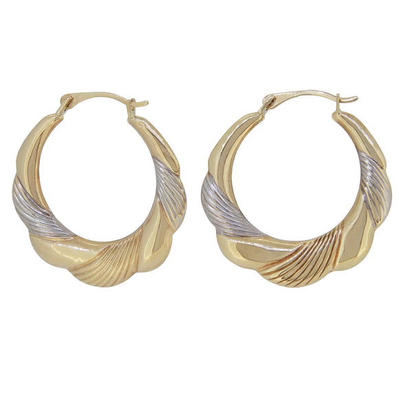 A pair of modern, 9ct yellow & white gold, twist hoop earrings