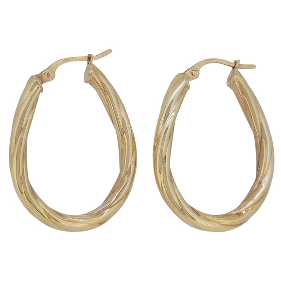 A pair of modern, 9ct yellow gold, oval, twist hoop earrings