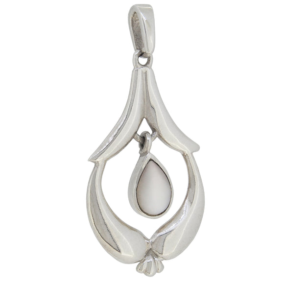 A modern, silver, mother of pearl set pendant.