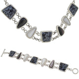 A modern, 925, mother of pearl &amp; black &amp; grey agate set bracelet & necklace.