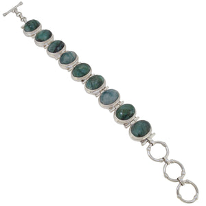 A modern, 925 silver, green serpentine set bracelet.