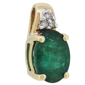 A modern, 9ct yellow gold, emerald &amp; diamond set pendant.