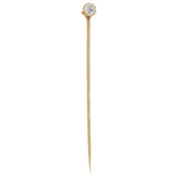 An Edwardian, yellow gold, old fashioned brilliant cut diamond set stick pin &amp; fitted case.