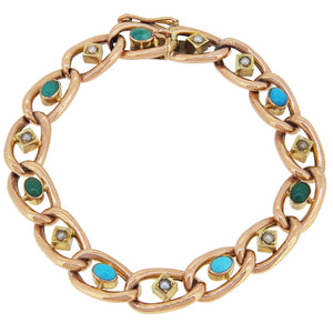 An Edwardian, 15ct yellow gold, turquoise &amp; pearl set bracelet.