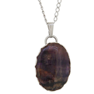 A modern, silver, blue john set pendant &amp; chain.