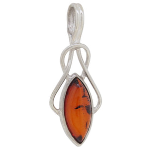 A modern, silver, amber set pendant.