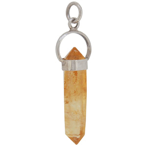 A modern, silver, citrine quartz crystal set pendant.