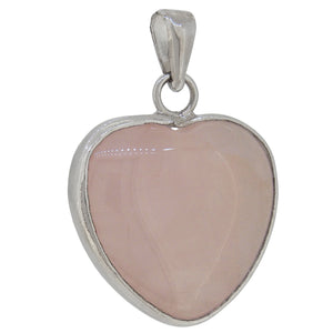 A modern, silver, rose quartz set heart pendant.