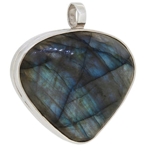 A modern, silver, labradorite set pendant.