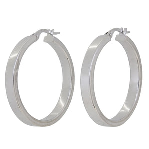 A pair of modern, 9ct white gold hoop earrings.