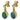 A pair of modern, 18ct yellow gold, black opal &amp; diamond set drop earrings.