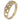 A modern, 9ct yellow gold, opal set three stone ring.
