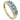 A modern, 9ct yellow gold, blue topaz &amp; diamond set carved half hoop ring.