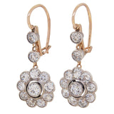 A pair of Victorian, 18ct yellow gold with silver settings, diamond set cluster drop earrings