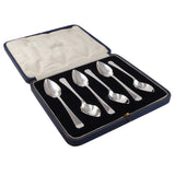 Six early 20th century, silver grapefruit spoons & fitted case