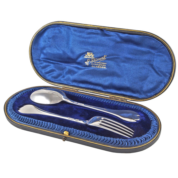 An Edwardian, silver fork & spoon & fitted case