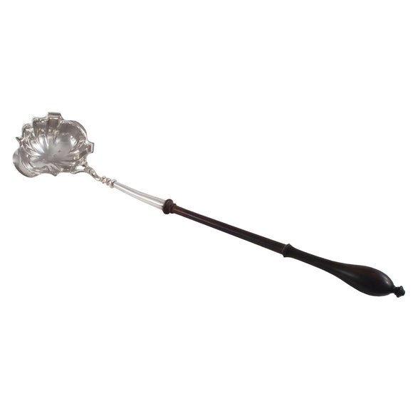 A Georgian, silver toddy ladle with a wooden handle.
