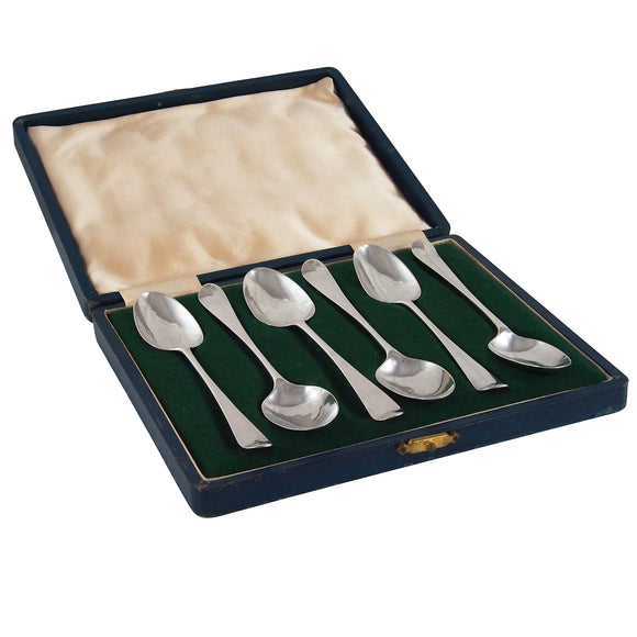Six Georgian, silver teaspoons & fitted case