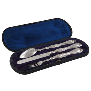 A Victorian, silver knife fork & spoon & fitted case
