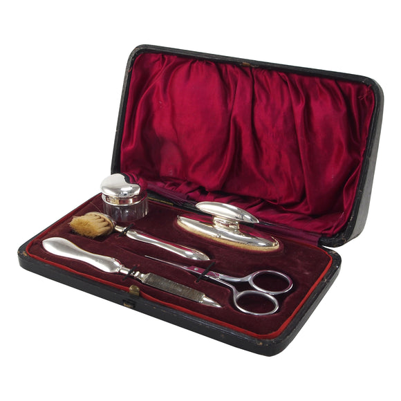 An Edwardian, silver manicure set & case