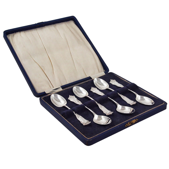 ﻿Six mid-20th century, silver teaspoons & fitted case