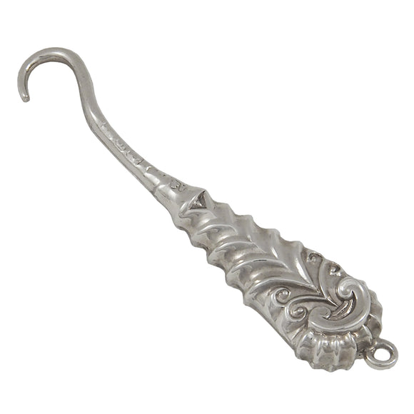A Victorian, silver handled button hook