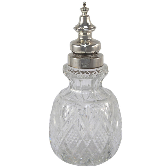 A Victorian, cut glass scent bottle with a silver lid