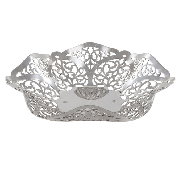 A modern, silver, lace effect bon bon dish