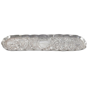 A Victorian, silver, oblong, embossed tray