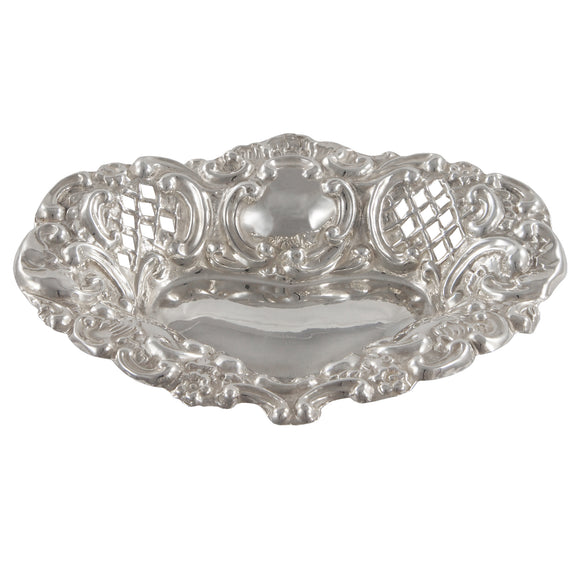 An Edwardian, silver, pierced, heart shaped dish