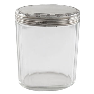 An Edwardian, glass jar with a silver lid