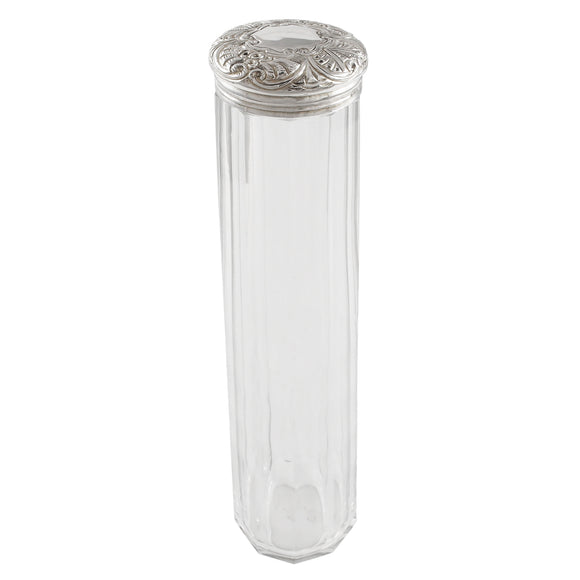 A Victorian, glass jar with a silver lid