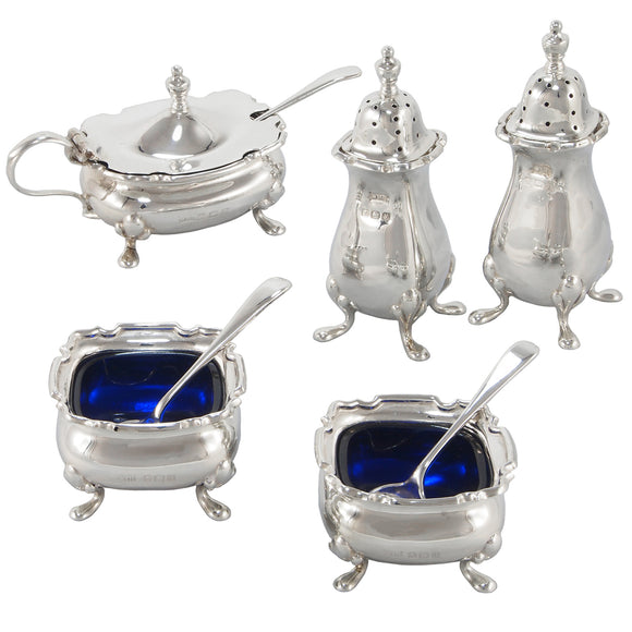 An early 20th century, silver, five piece cruet