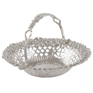 A Victorian, silver, circular sweet basket with a handle