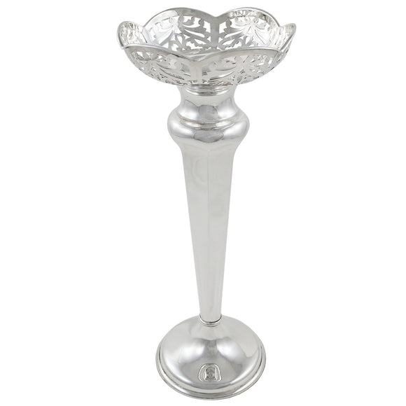 An Edwardian, silver trumpet vase with a pierced top