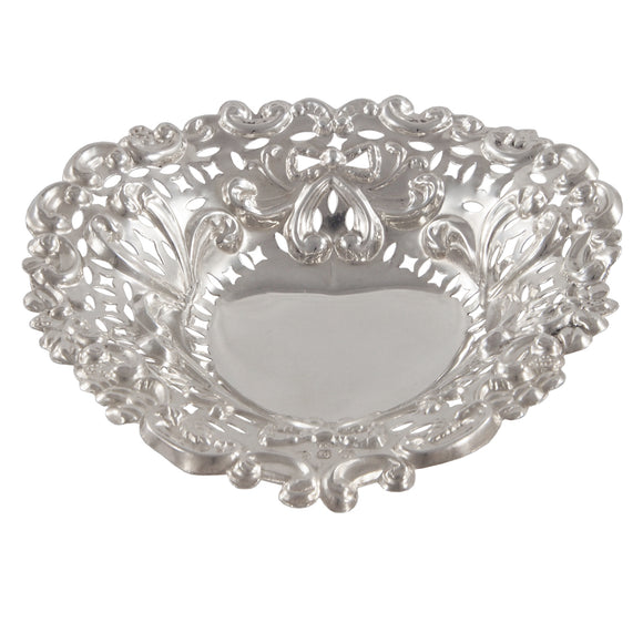 A Victorian, silver, pierced, heart shaped bon bon dish.