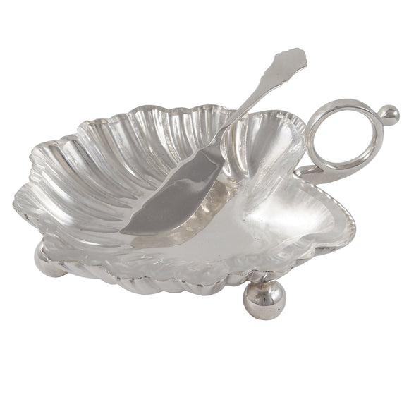 A Victorian, silver butter dish with a clear glass liner & silver butter knife