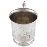 A Victorian, silver, child's mug engraved with a farm scene