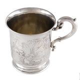 A Victorian, silver, child's mug engraved with a farm scene