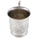 A Victorian, silver, child's mug engraved with a farm scene.