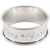 A modern, silver, engraved napkin ring