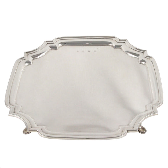 A mid-20th century, silver, square salver on four feet