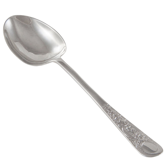 An Edwardian, silver coffee spoon with a patterned handle