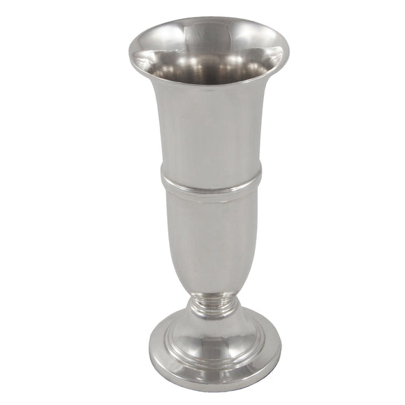 A modern, silver vase