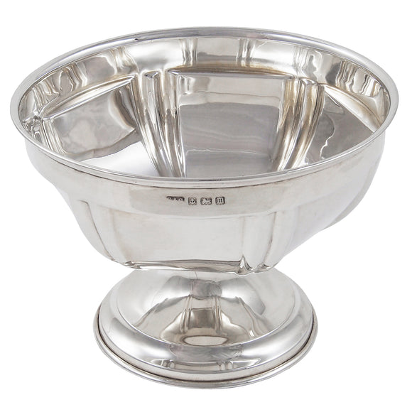 An Edwardian, silver, panelled dish on a pedestal base