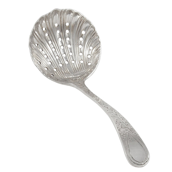 An Edwardian, silver sifter spoon with an engraved design