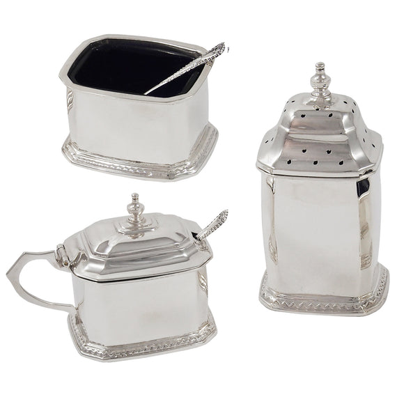 An early 20th century, silver, three piece cruet