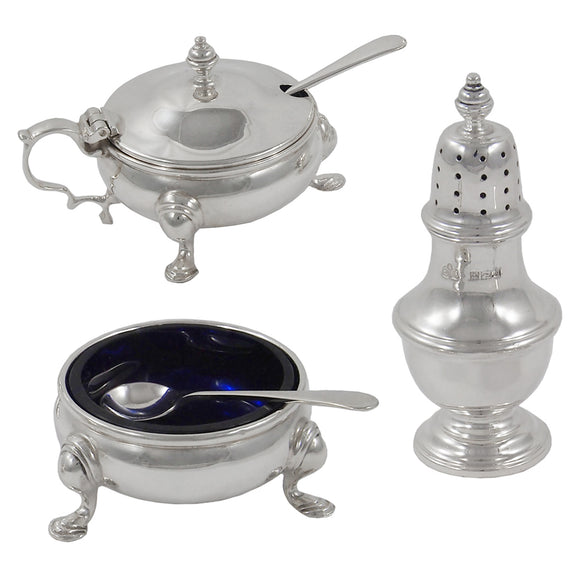 A mid-20th century, silver, three piece cruet