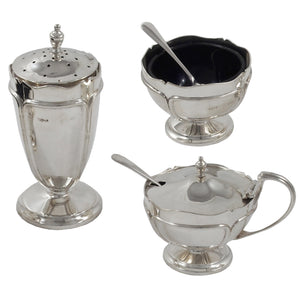 An early 20th century, silver, three piece cruet